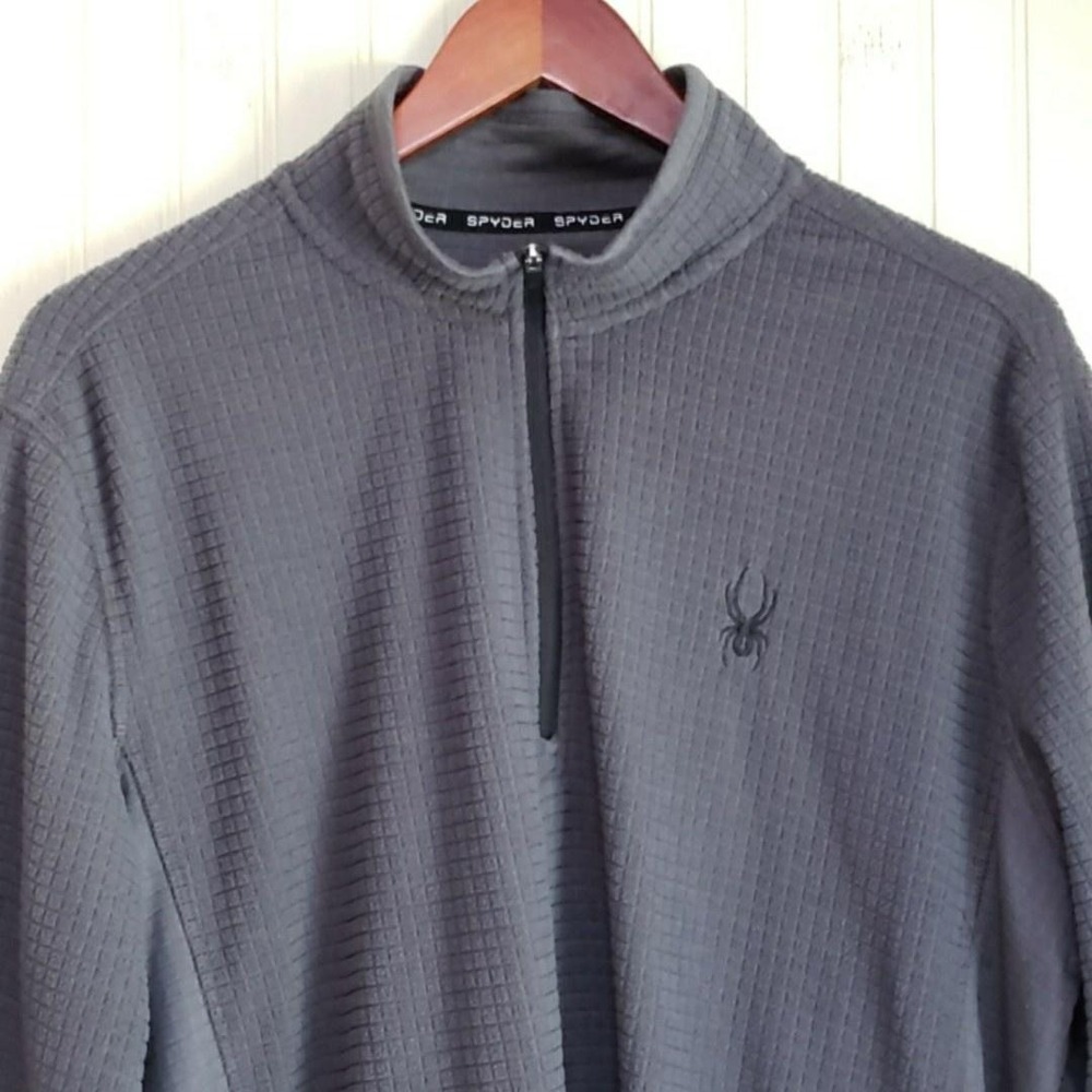 Spyder Pullover Mens Large Gray Waffle Fleece 1/4 Zip Long Sleeve‎ Ski Outdoor
